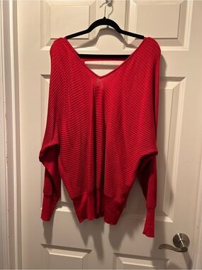 Red V-Neck Ribbed Women’s Sweater